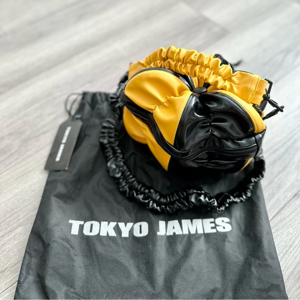 Tokyo James Small Ata Rodo Bag Yellow Black Ruched Crossbody Handbag NWT⁠